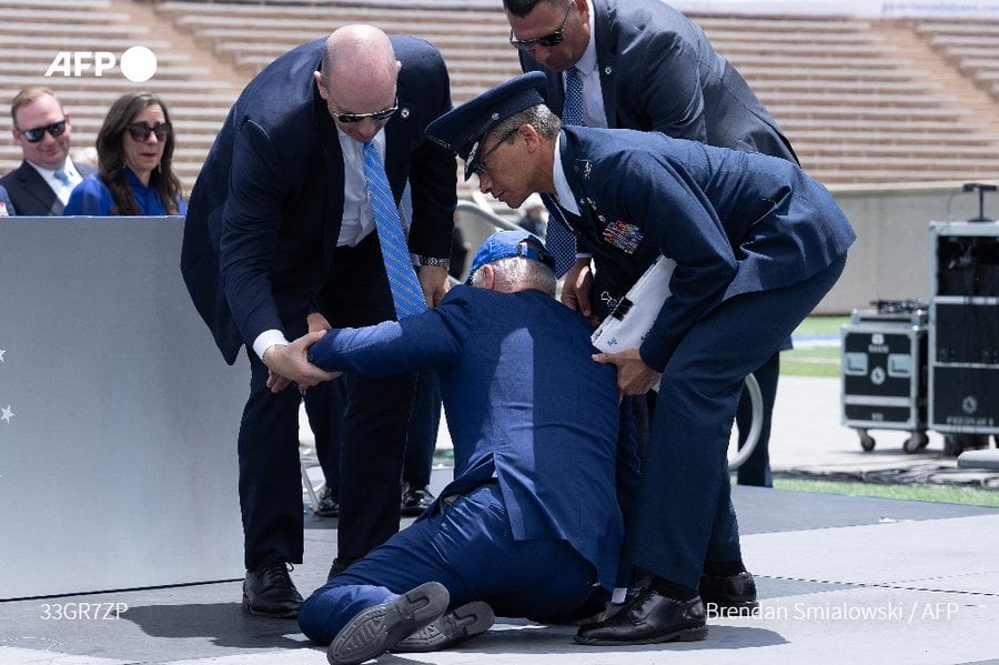 Joe Biden trips, falls on stage at US Air Force Academy in Colorado