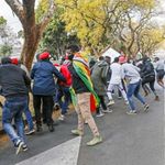 Zimbabweans protesting outside their embassy in Pretoria