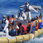 A rescue operation of migrants and refugees at sea
