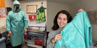 A health worker in Mexico wears a reusable PPE suit made by MEDU Protection. 