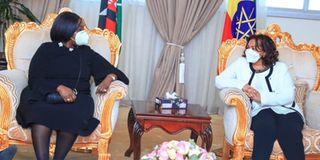 Kenya's Raychelle Omamo with Ethiopia's Birtukan Ayano.