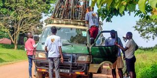 A tourist van en route to Kidepo Valley National park carrying mountain bikes.