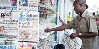 A newspaper vendor