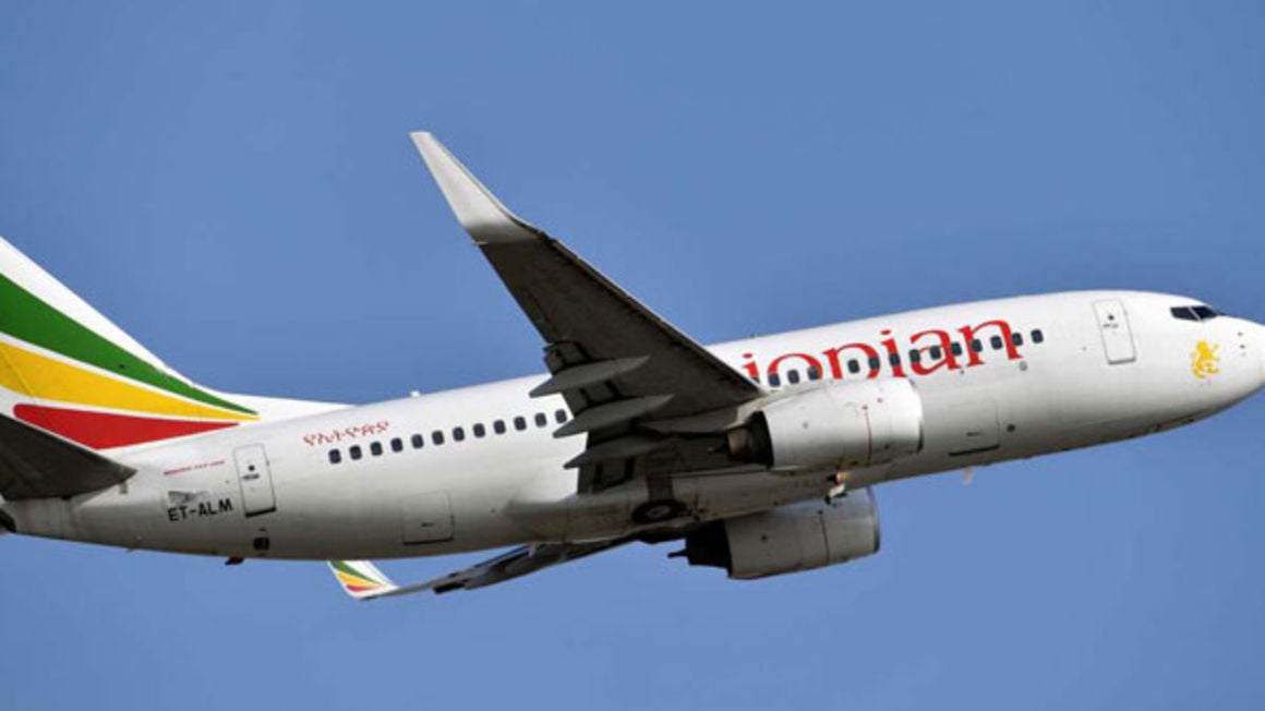 An Ethiopian Airline Boeing 737-700 aircraft takes off.