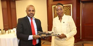 Ethiopia’s State Minister of Finance Eyob Tekalign and Kenya’s Cabinet Secretary for Energy Monica Juma.