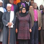 Tanzania's President Samia Suluhu Hassan with religious leaders at State House Dar es Salaam.
