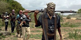 Al-Shabaab militants train at a camp in Somalia's lower Shabelle region.