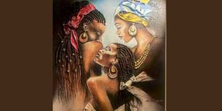 'Ladies', a mixed media painting by Binamungu