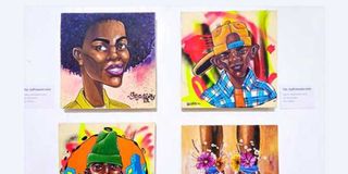 Artwork by Stickky on show at the exhibition ‘’Watu, Nguo, Viatu 2’’.