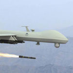 A drone fires a missile.