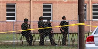 Police at the scene of a mass shooting at Robb Elementary School in Texas.