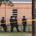 Police at the scene of a mass shooting at Robb Elementary School in Texas.