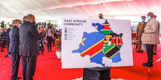 The unveiling of the new EAC map after DR Congo signed the Treaty of Accession to the EAC.