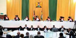 Supreme Court of Kenya judges during the hearing of presidential petition at Supreme Court.