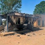 A burnt building in the wake of clashes in Sudan's eastern city of Kassala.