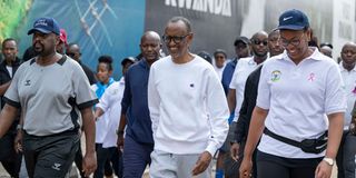 Rwandan President Paul Kagame with General Muhoozi Kainerugaba