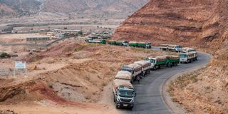 Trucks part of a WFP convoy heading to Tigray 