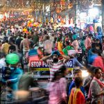 People walking in a market in Jalandhar, India. 