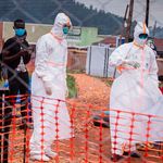 Doctors inside an Ebola isolation centre in Uganda