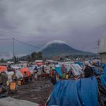 Displaced people living in makeshift tents outside Goma