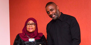 Samia Suluhu Hassan with British actor Idris Elba in Davos