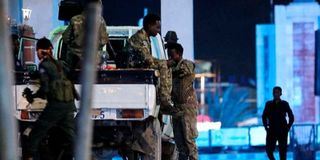 Security forces patrol in Mogadishu on August 20, 2022 following a terror attack.