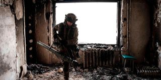 A Ukrainian serviceman in Bakhmut