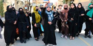 Afghan women stage a protest in Kabul