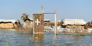gate submerged in water in Tong village, Bentiu