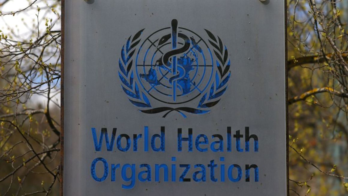 World Health Organization (WHO) logo outside a building of the WHO in Geneva, 