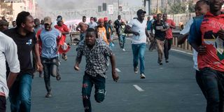 Protesters run away from police officers 