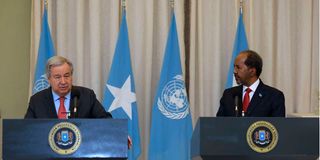UN chief Antonio Guterres and Somalian President Hassan Sheikh Mohamud 