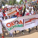 People marching along Nairobi streets in Kenya 