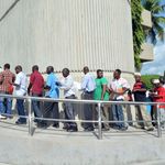 Job seekers queue for recruitment in Mombasa, Kenya.