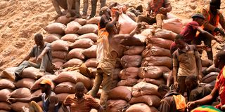 Miners at the Shabara mine in DR Congo